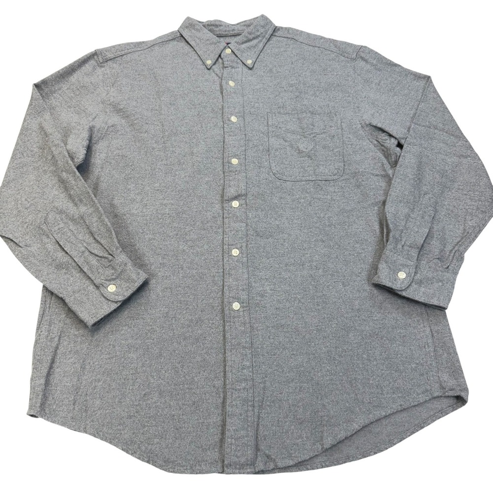 CHAPS‎ Ralph Lauren Gray Button Down Shirt Mens Large Cotton Flannel Casual